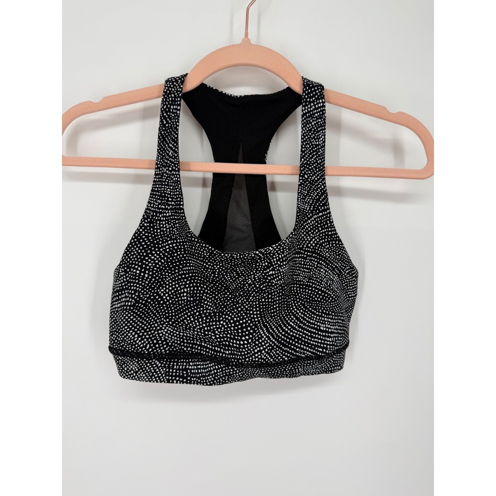 Lululemon Invigorate Sports Bra Women 6 Black White Dot Racerback Mesh LW2ASUS